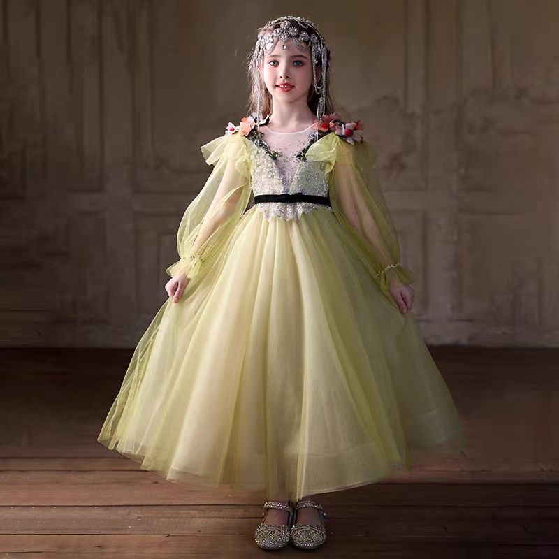 pastel yellow flower girl dresses Yellow Flower Girl Dress,Short Sleeve Dress, Gown for Baby Birthday Party,Wedding Party Dress for Girl