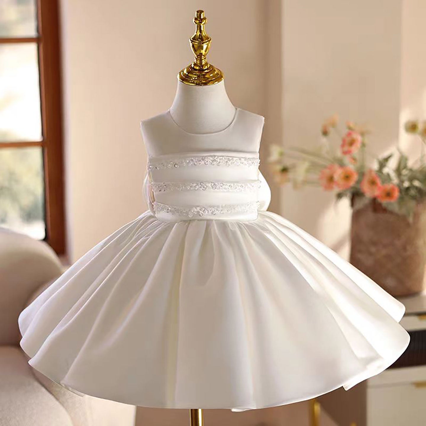 Elegant Baby Girls White Sequined Tutu Dress Toddler First Communion Dress