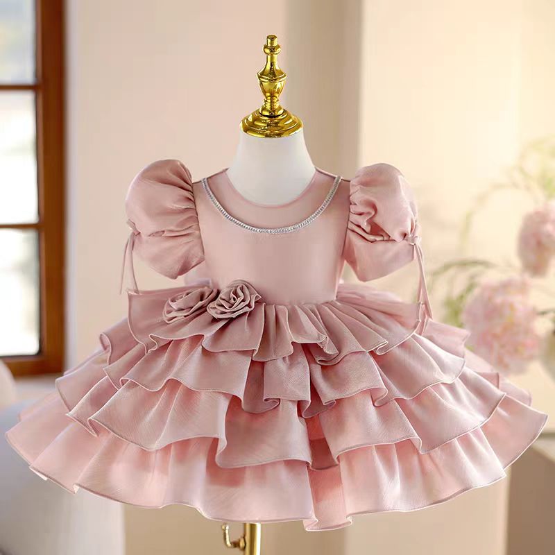 Pink Knee Length Flower Girl Dress for Party Birthday J540, Pink / Child-3