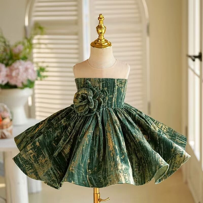 3D Flower Green Girl Dress Toddler 1st Birthday Party J422 Green / child-12 3D Flower Green Girl Dress Toddler 1st Birthday Party J422 Green / child-12