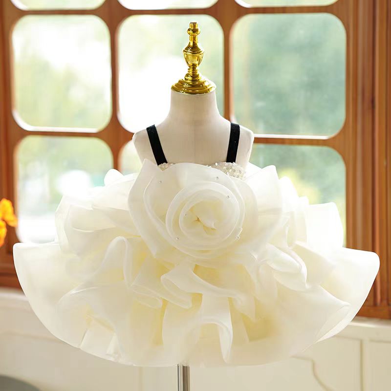 Beige Black Flower Girl Dress Kids Wedding Birthday Gown J729 Beige / 12M Beige Black Flower Girl Dress Kids Wedding Birthday Gown J729 Beige / 12M