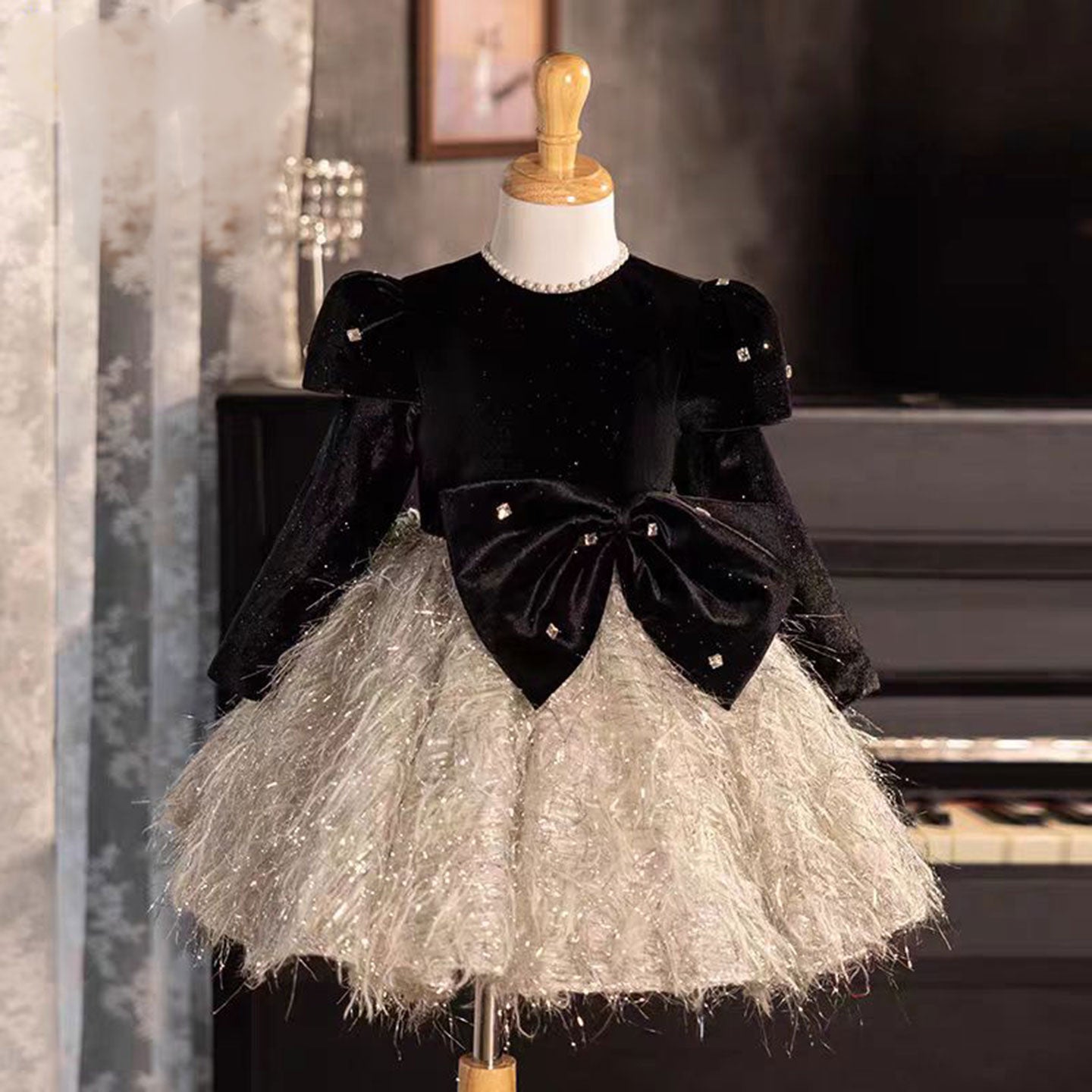 Black Velvet Princess Girl Dress for Birthday Pageant J724 – DreamyVow