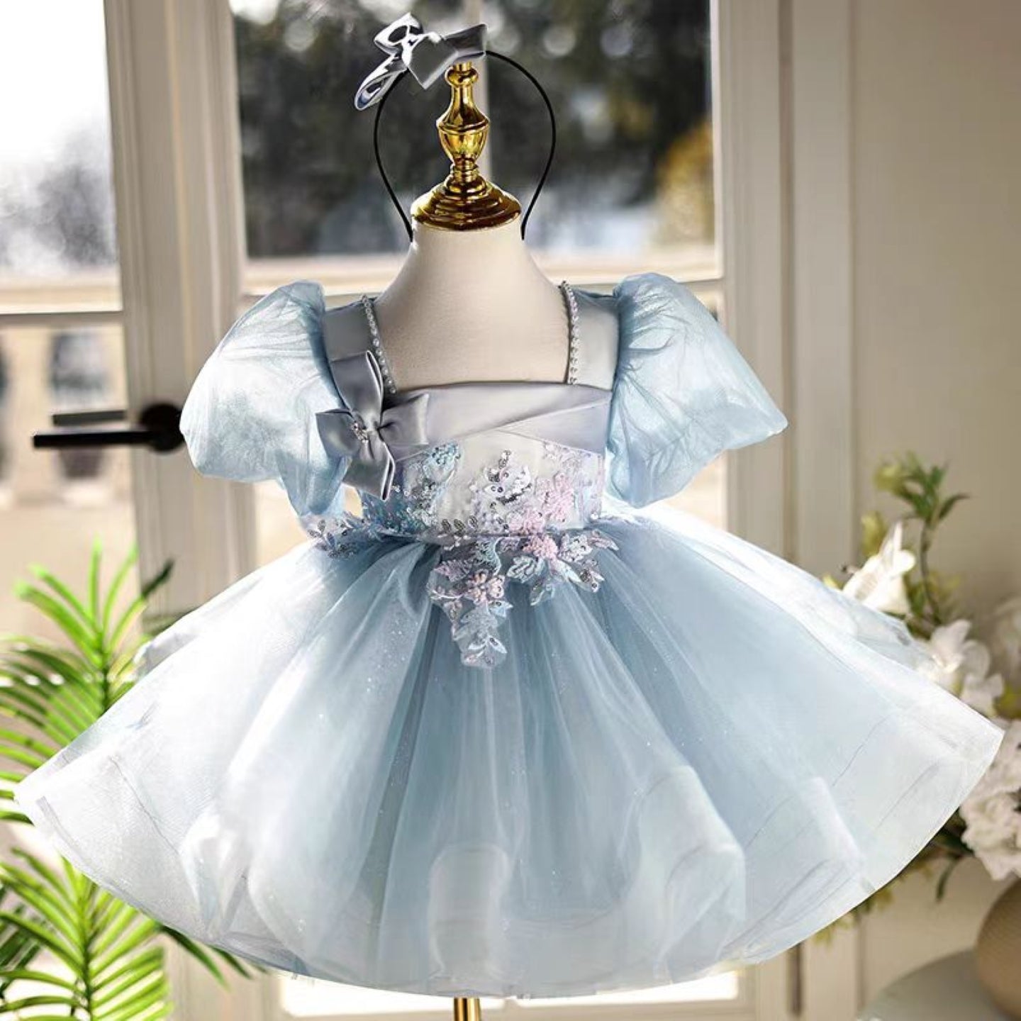 Blue Girl Dress Wedding Birthday Party Holiday Celebration J761 Blue / Child-2