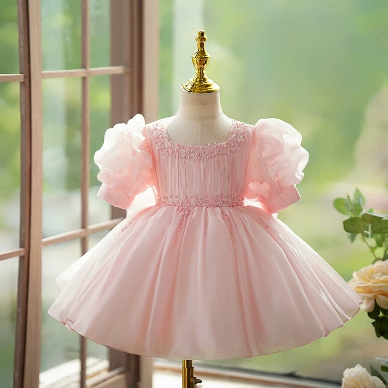Pink Girl Dress Pearl Beaded for Pageant Birthday Party J416 Pink / child-12