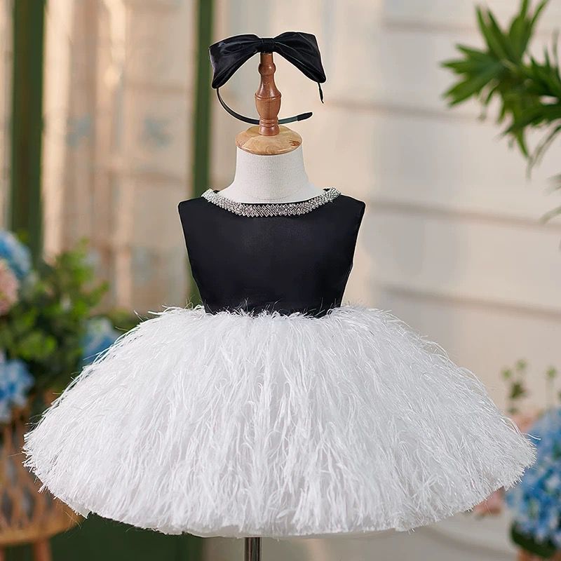 White Pink Girl Dress Feathery Toddler 1st Birthday Party J420  DreamyVow