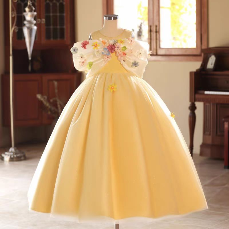 Yellow 3D Flowers Girl Dress for Birthday Pageant Party J081 DreamyVow Yellow 3D Flowers Girl Dress for Birthday Pageant Party J081 DreamyVow