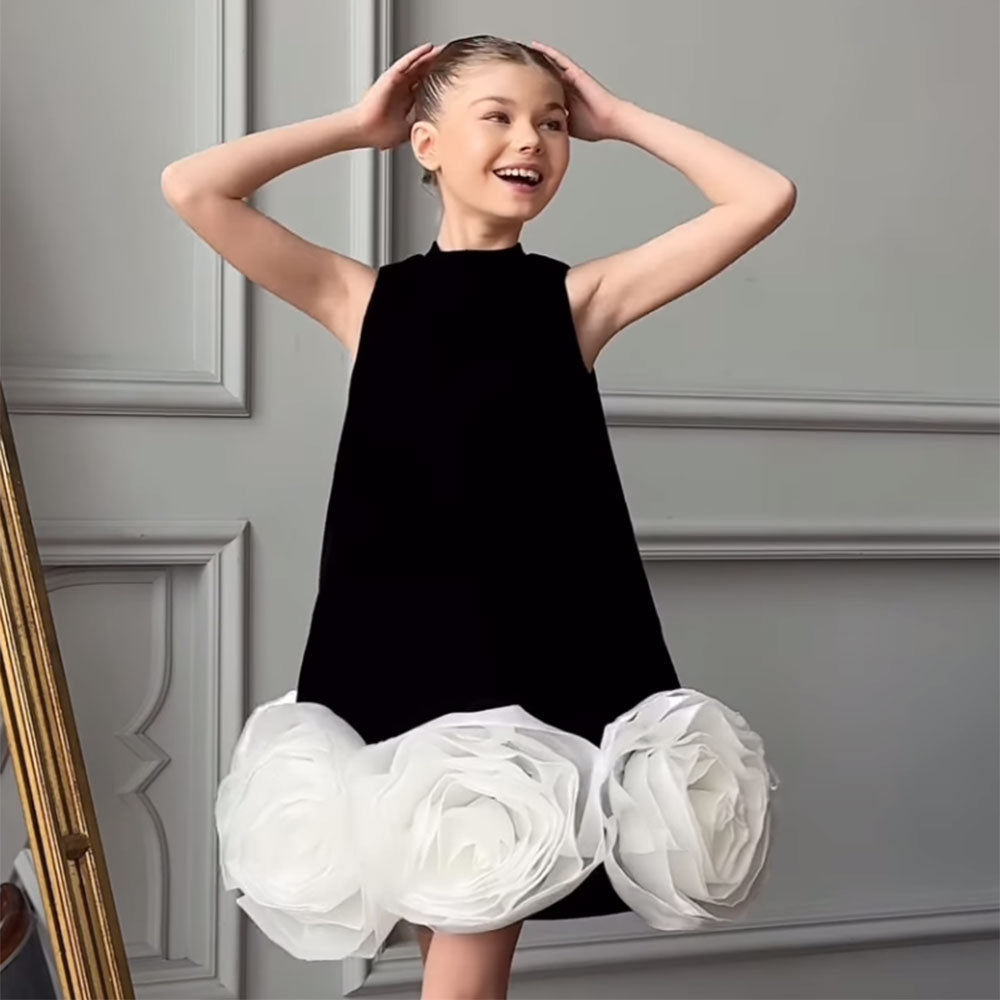 Elegant Arabic White Black Girl Dress Handmade Flowers Dubai Baby Kids Princess Birthday Wedding Party GownJ180 White And Black / child-12 Elegant Arabic White Black Girl Dress Handmade Flowers Dubai Baby Kids Princess Birthday Wedding Party GownJ180 White And Black / child-12