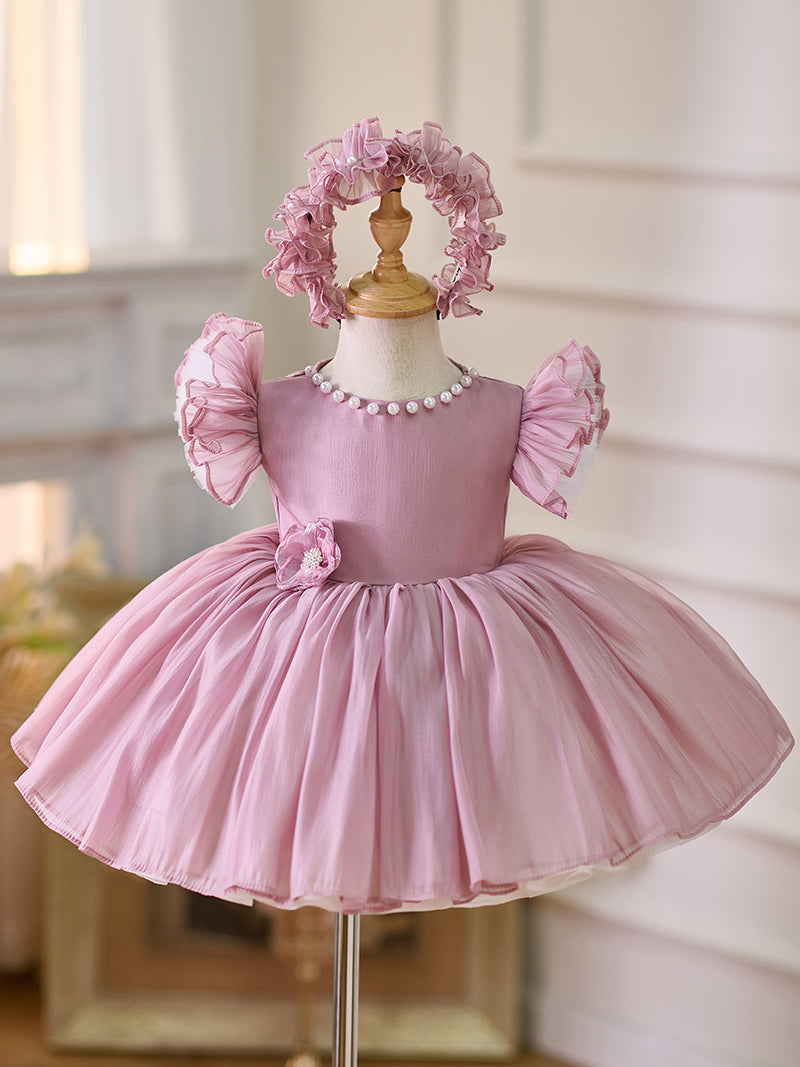 Blue/Green Baby Puffy Sleeve Adorable Girl Dress With Flowers J035 Pink / Child-4