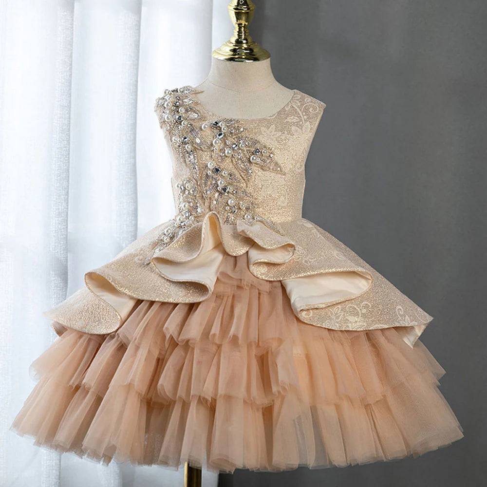 white christmas dresses Champagne Flower Girl Dress Pearls Beading Prom Formal Gown J403 DreamyVow white christmas dresses Champagne Flower Girl Dress Pearls Beading Prom Formal Gown J403 DreamyVow