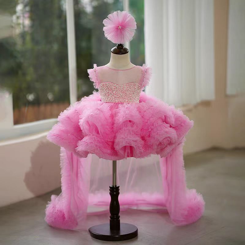 Elegant Green Pearls Flower Girl Dress Princess Baby Kids Wedding Birthday First Communion Party Gown J301 Pink / child-3 Elegant Green Pearls Flower Girl Dress Princess Baby Kids Wedding Birthday First Communion Party Gown J301 Pink / child-3