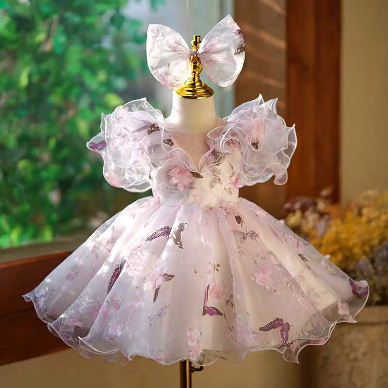 Elegant Pink Colorful 1st Birthday Girl Dress J218 Pink A / child-2 Elegant Pink Colorful 1st Birthday Girl Dress J218 Pink A / child-2