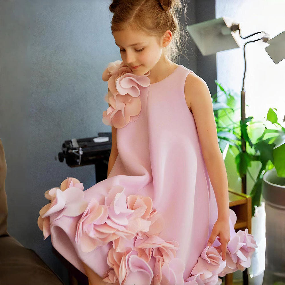 Elegant White Dubai Girl Dress Pink Eid al-Fitr Kids J073 – DreamyVow