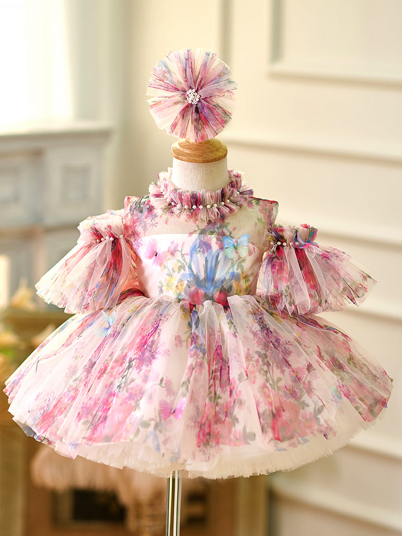 Floral Puffy Sleeve Knee Length Adorable Baby Birthday Girl Dress J052 Picture Color / child-6 Floral Puffy Sleeve Knee Length Adorable Baby Birthday Girl Dress J052 Picture Color / child-6