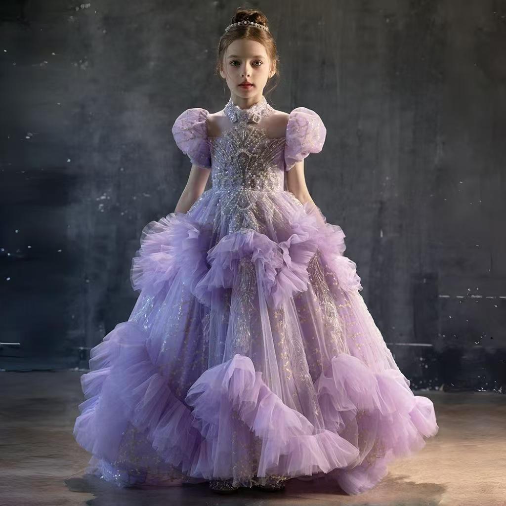 fitted lace wedding dress Whoelsale Evening Gowns for Party Floral Sequin Print Ruffle Sleeve