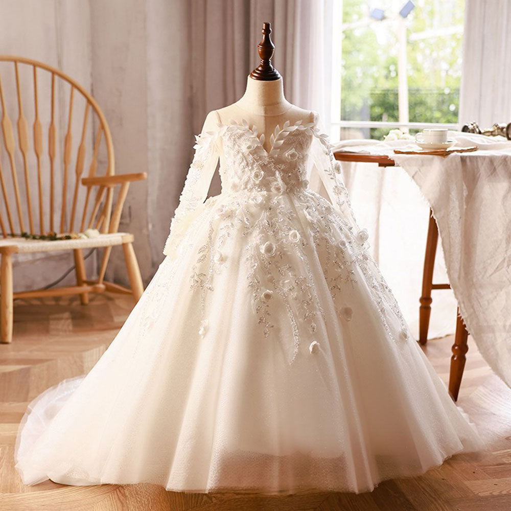 Luxury Dubai White Flower Girl Dresses Beads Flowers Princess Gown J08 DreamyVow Luxury Dubai White Flower Girl Dresses Beads Flowers Princess Gown J08 DreamyVow