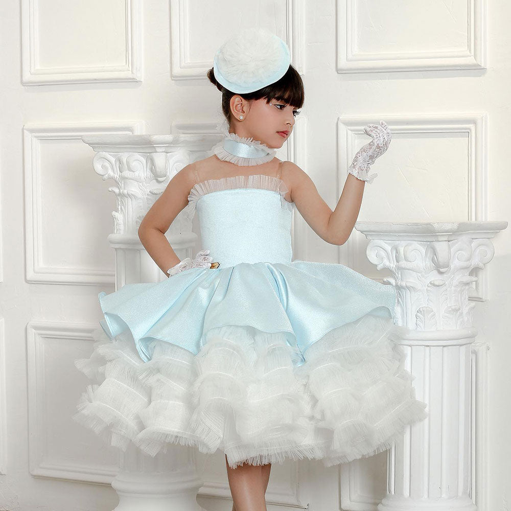 Luxury Sky Blue Arabric Girl Dress with Headgear Kids Princess J194 Blue / child-12 Luxury Sky Blue Arabric Girl Dress with Headgear Kids Princess J194 Blue / child-12