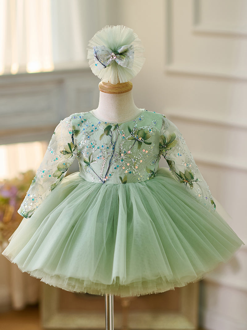 Sage Green Baby Long Sleeve Knee Length Girl Dress J060, Sage Green / 12M Sage Green Baby Long Sleeve Knee Length Girl Dress J060, Sage Green / 12M
