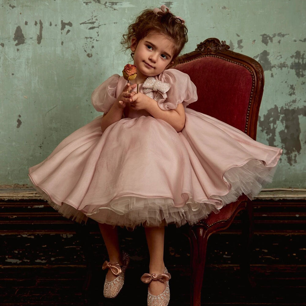 Shiny Elegant Dusty Rose Girl Dress with Bow Princess J257 Shiny Elegant Dusty Rose Girl Dress with Bow Princess J257
