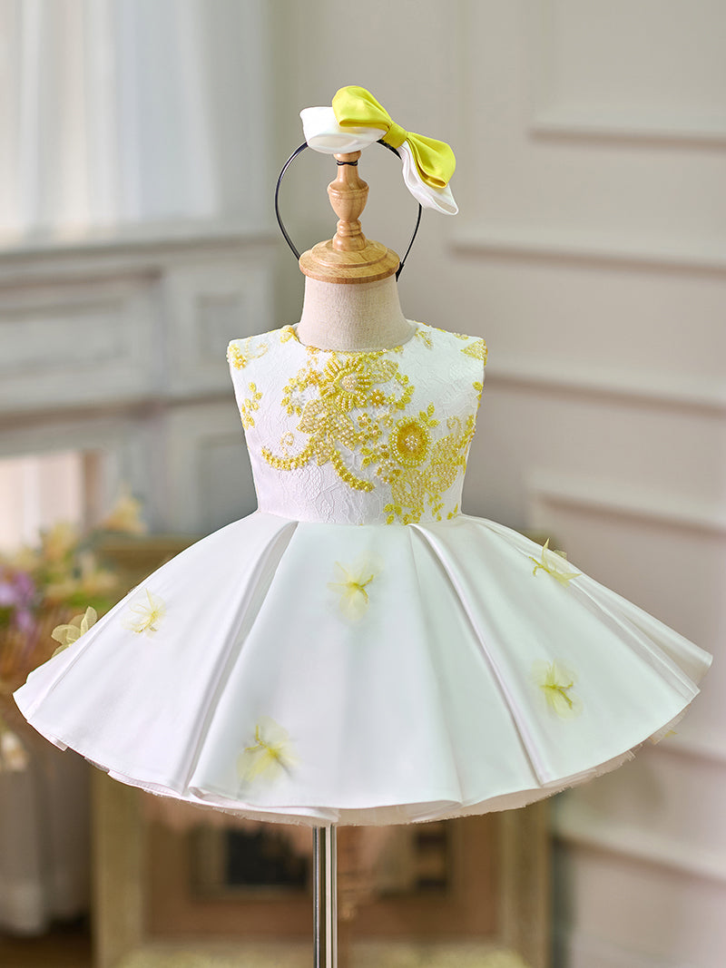 White Baby Beading Adorable Knee Length Birthday Girl Dress J023 White / child-6 White Baby Beading Adorable Knee Length Birthday Girl Dress J023 White / child-6