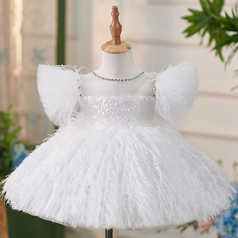 DWhite Knee Length Baby 1st Birthday Girl Dress J304 DWhite Knee Length Baby 1st Birthday Girl Dress J304
