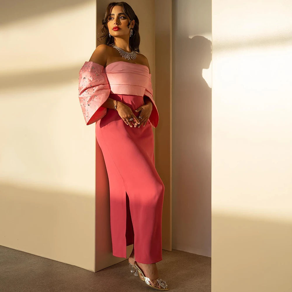 coral pink evening dress Elegant Off Shoulder Coral Pink Dubai Evening Dresses Saudi Arabia SF022, Coral Pink / 14