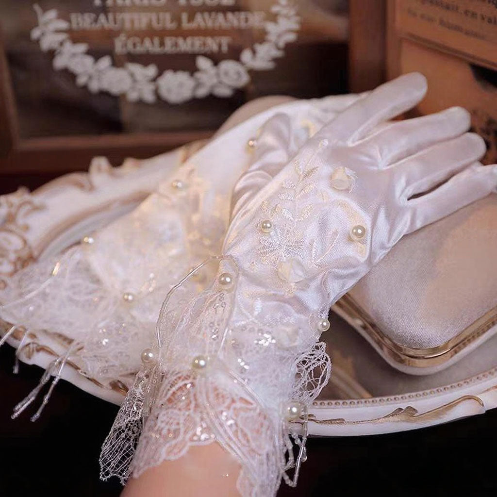 Sweet Lace Satin Gloves Tulle Hand Jewelry Wedding Dress