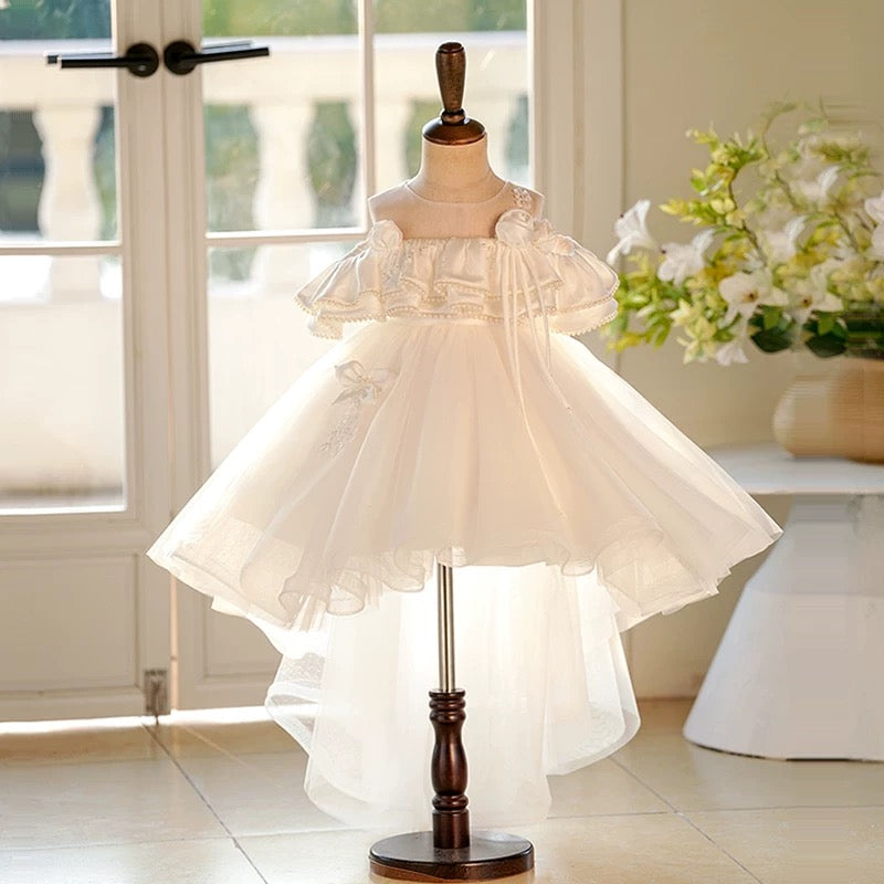 knee length first holy communion dresses Flower Girl Princess Dress Knee Length Toddler 1st Birthday J414B White / child-2