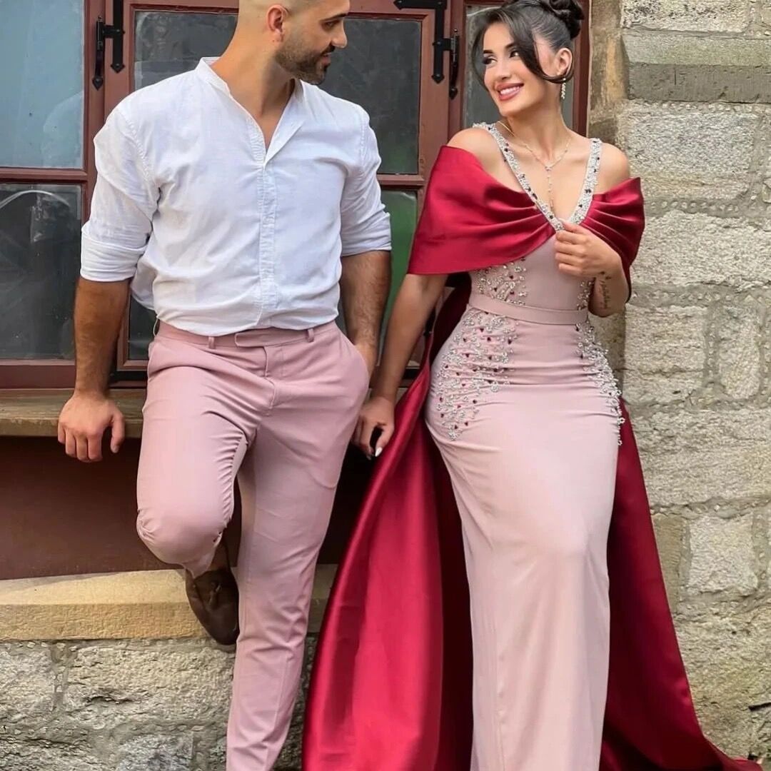 Burgundy And White Prom Couple Luxury Silver Gray Overskirt - Main Image