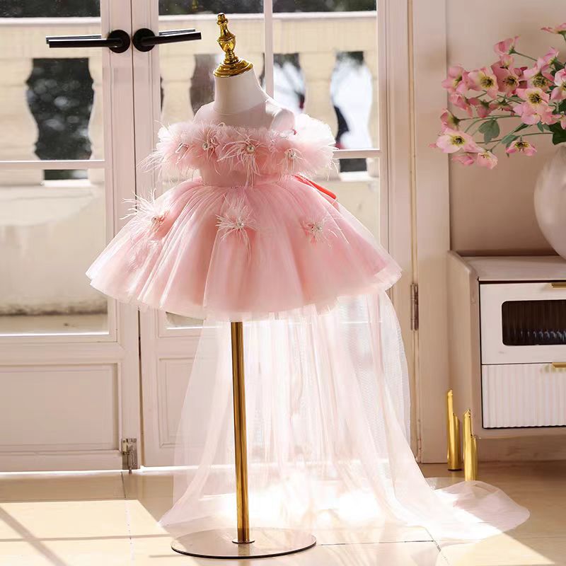 Off White Knee Length 1st Birthday Flower Girl Dress J414A Pink / 4(110cm) Off White Knee Length 1st Birthday Flower Girl Dress J414A Pink / 4(110cm)