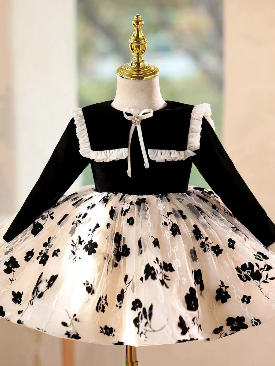 Elegant Black Long Sleeve Princess Dress for Birthday Wedding Party D163 Black A / 12M