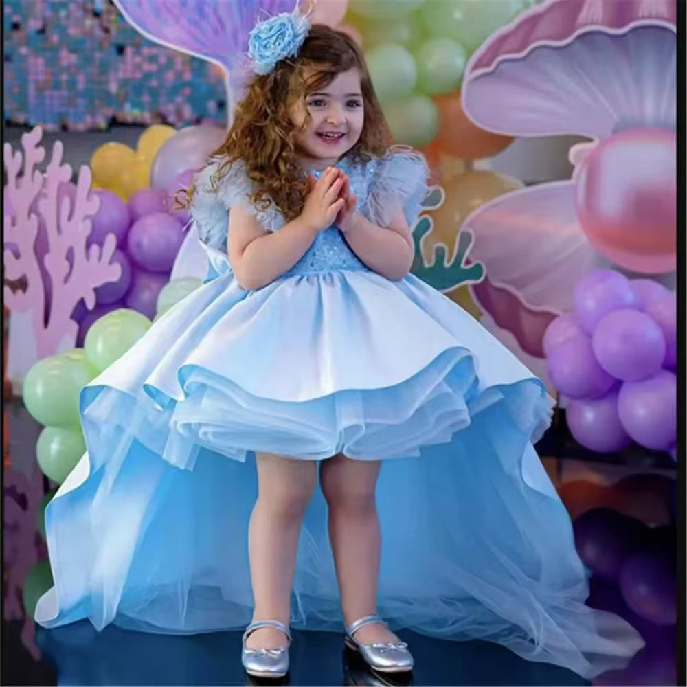 Luxury Princess Girl Dress Kids Birthday Party And Formal Gown J591 Blue / Child-6
