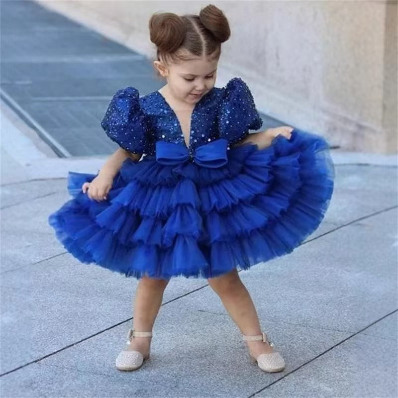 Luxury Royal Blue Flower Girl Dress for Kids Birthday Party Gown D174 Blue / child-4 Luxury Royal Blue Flower Girl Dress for Kids Birthday Party Gown D174 Blue / child-4