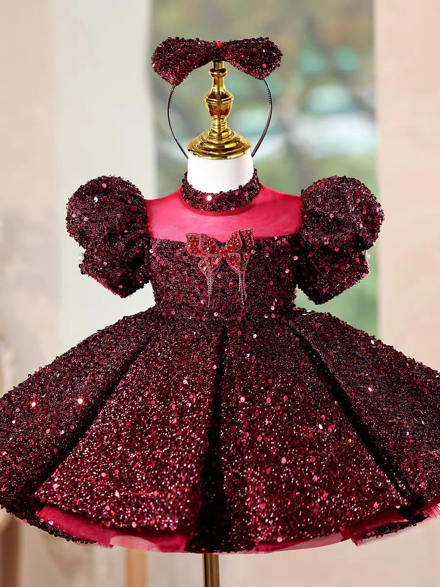 Elegant Burgundy Girl Dress Princess Birthday Party Gown J715