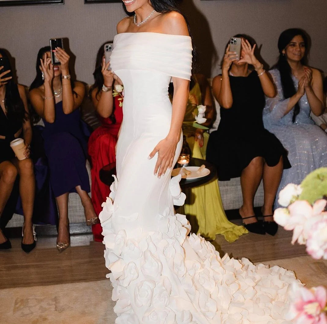 Elegant 3D flowers Off Shoulder White Evening Dress SF206 Red / 16 Elegant 3D flowers Off Shoulder White Evening Dress SF206 Red / 16