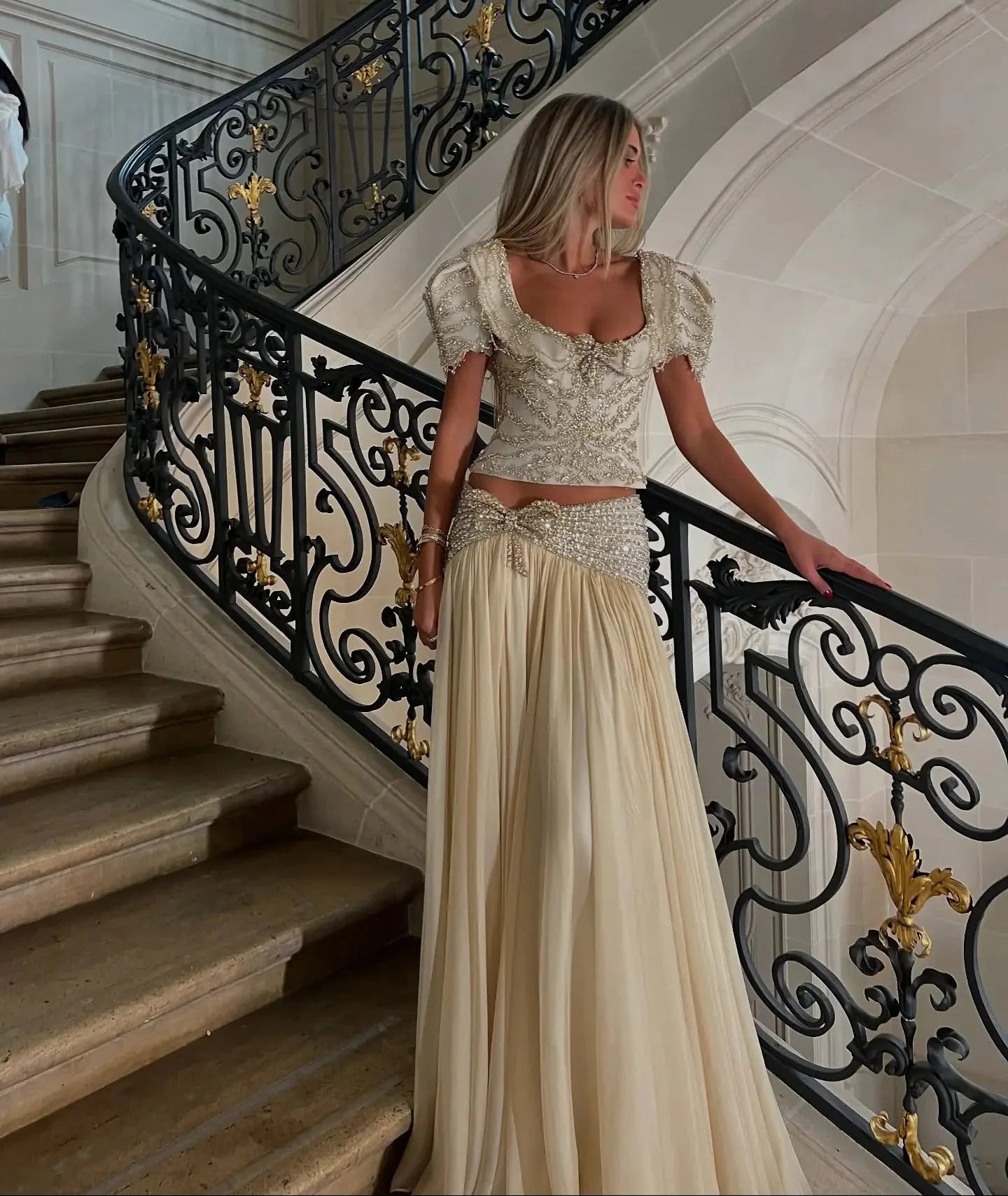 skirt and top formal dress Elegant Champagne Two-Piece Evening with Beaded Crop SS544 NBA This dress is an Colour:PORT Azazie Anselie Junior Formal