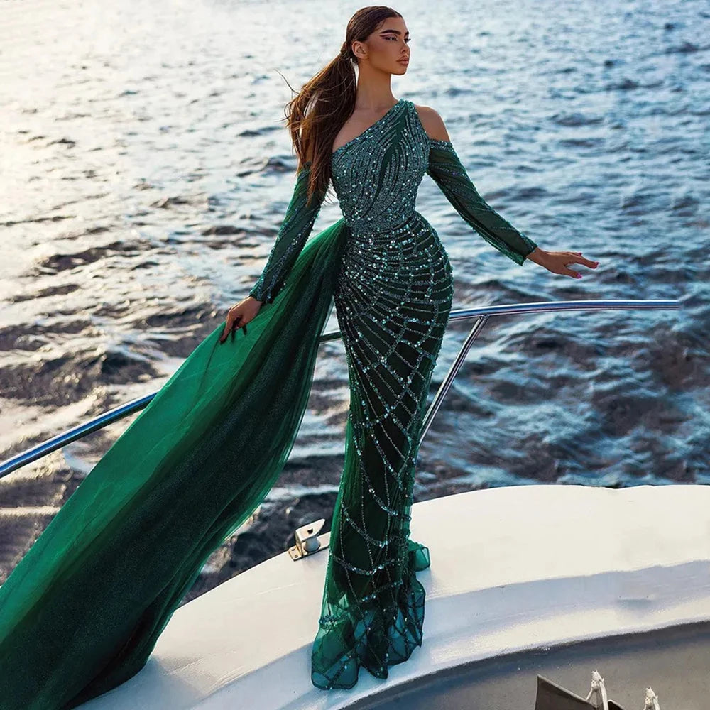 Luxury Rose Pink One Shoulder Mermaid Evening Dresses for Women Wedding Party High Slit Long Prom Formal Gowns Lilac / 4 Luxury Rose Pink One Shoulder Mermaid Evening Dresses for Women Wedding Party High Slit Long Prom Formal Gowns Lilac / 4