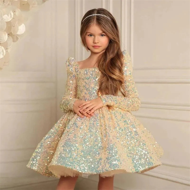 Kids Gold Flower Girl Dress for Wedding and Birthday Party D148 Gold / Child-8