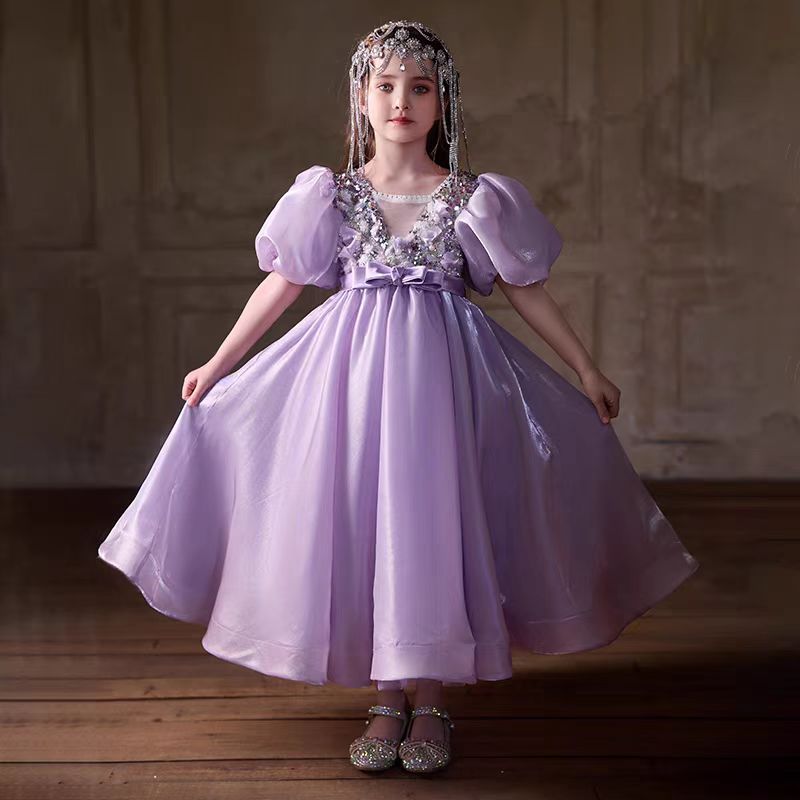 Lilac Beaded Flower Girl Dress for Birthday Party J028 Lilac Beaded Flower Girl Dress for Birthday Party J028