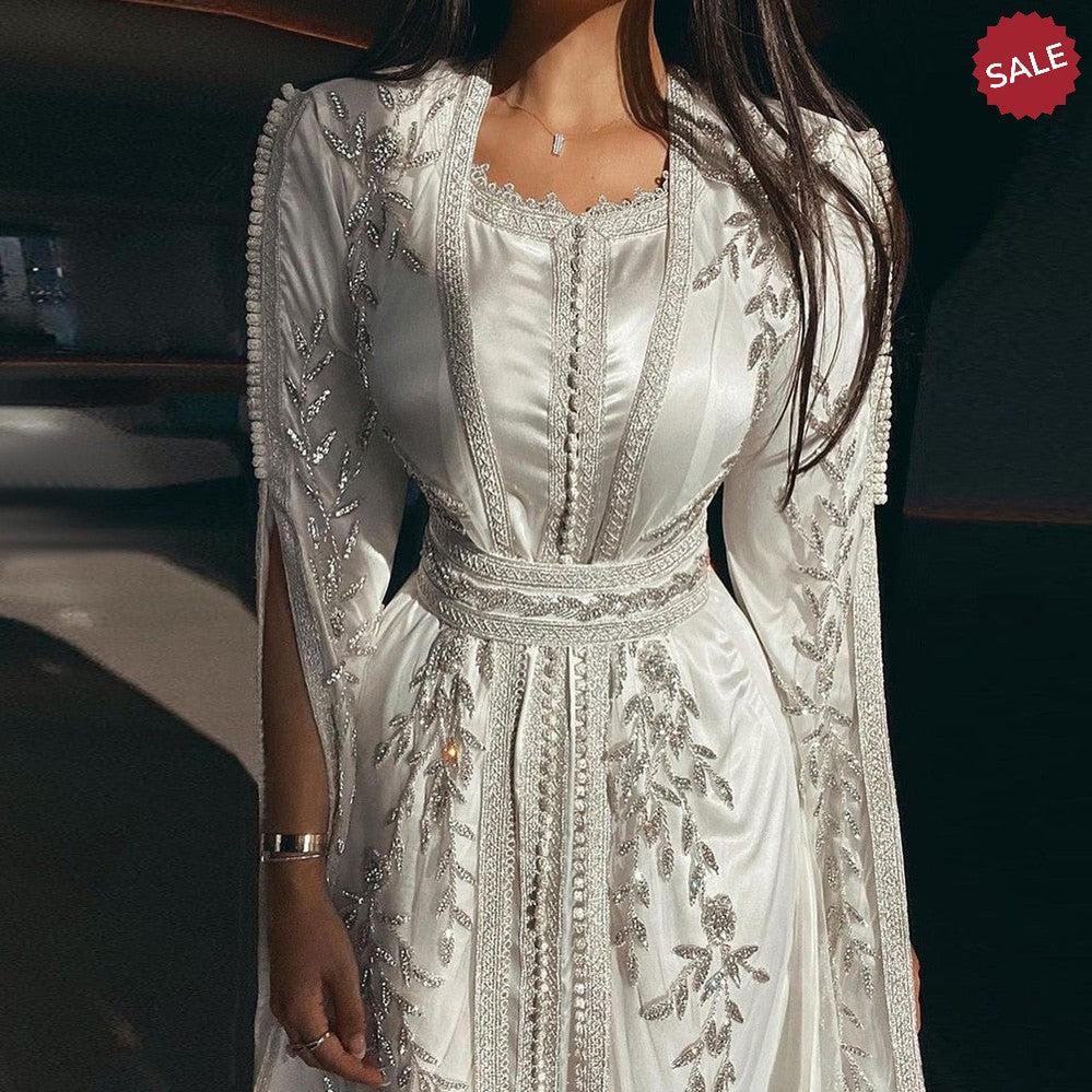 Luxury Moroccan Kaftan Ivory Evening Dresses for Women Wedding Party Elegant Long Sleeve Muslim Arabic Formal Dress Ivory / 16 Luxury Moroccan Kaftan Ivory Evening Dresses for Women Wedding Party Elegant Long Sleeve Muslim Arabic Formal Dress Ivory / 16