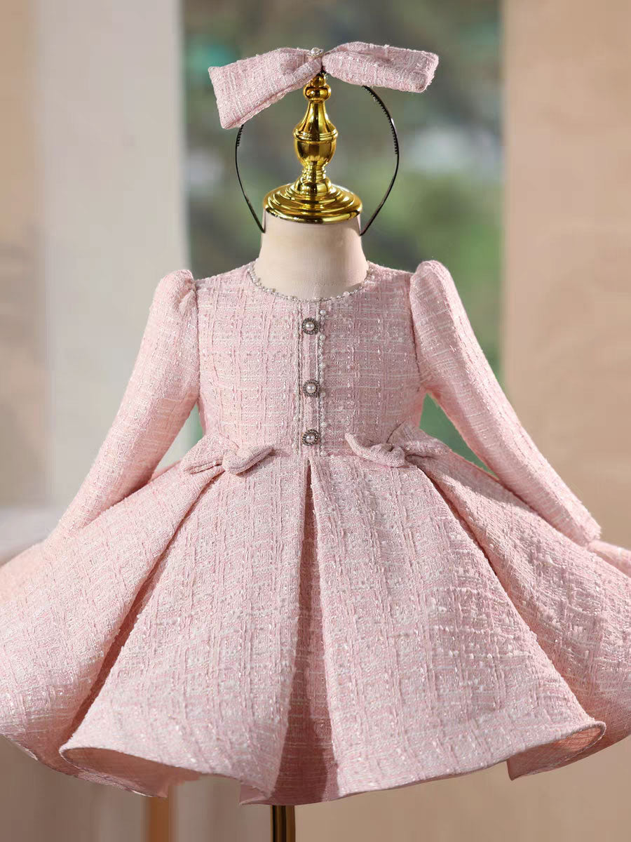 long sleeve baby girl prom dress Pink Long Sleeve Princess Girl Dress for Birthday Party J718 Pink / child-10