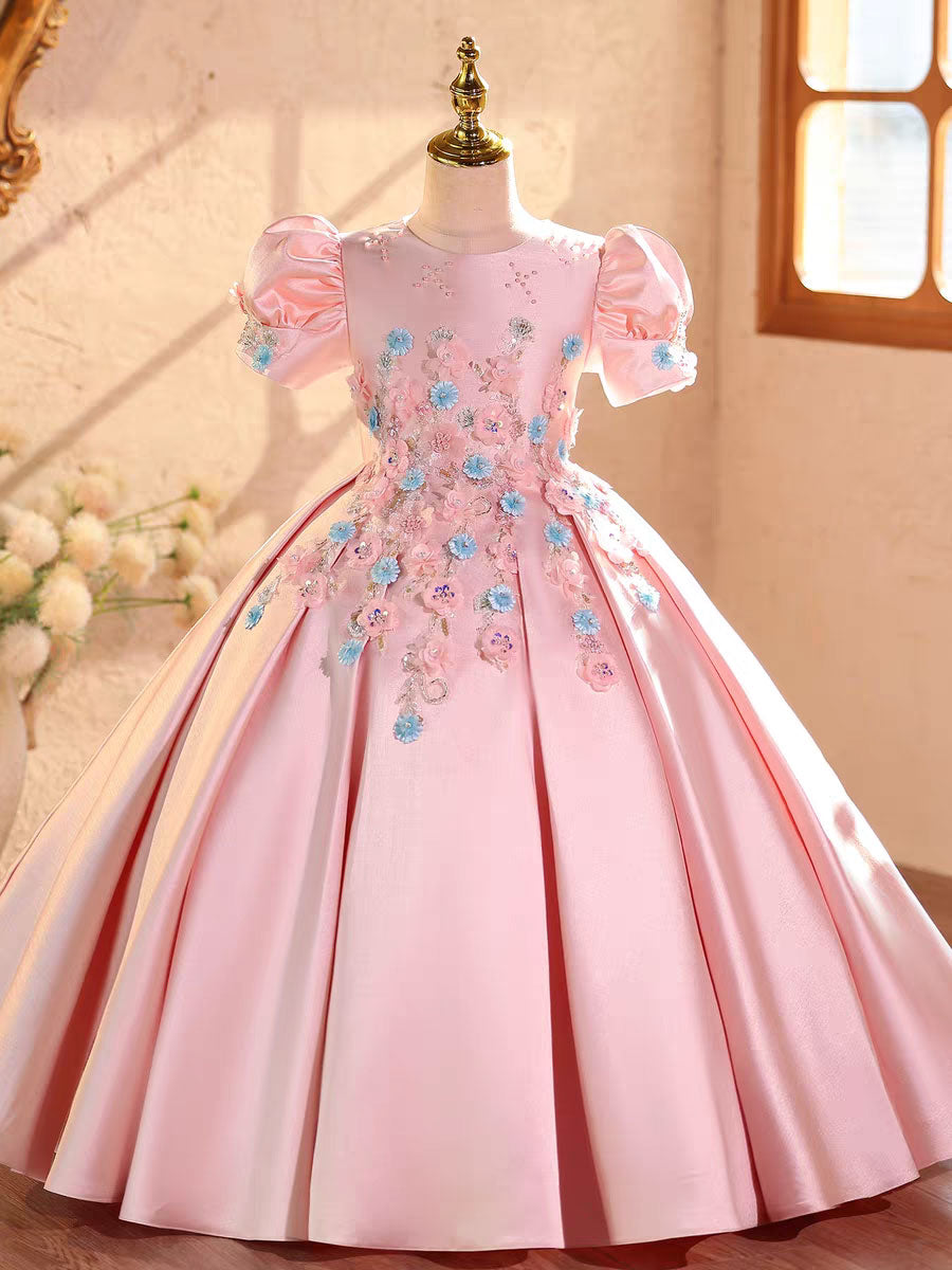 Luxury Pink Flower Girl Dress Puffy Princess Birthday Party Gown D328 –  DreamyVow