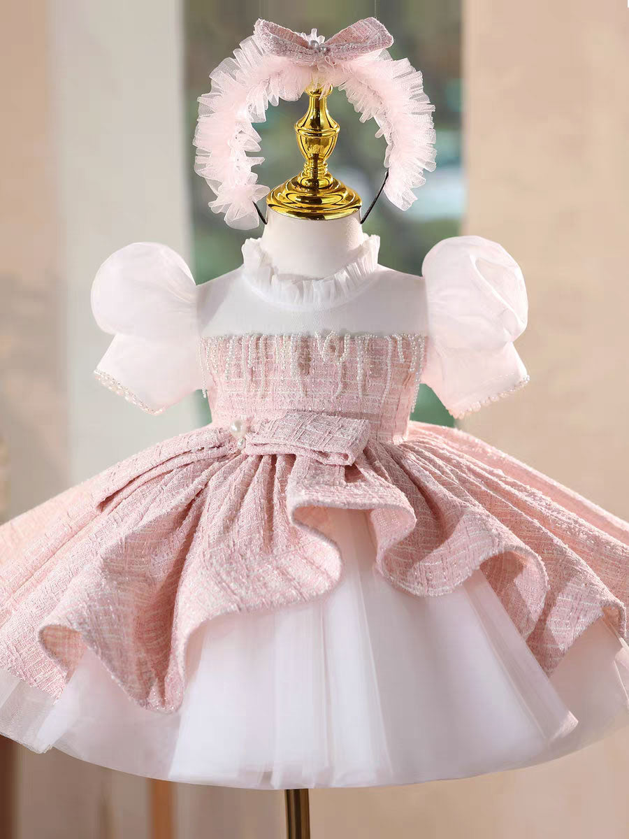 Elegant Pink Knee Length Flower Girl Dress Birthday Party J514 Pink / Custom Size +$9.9