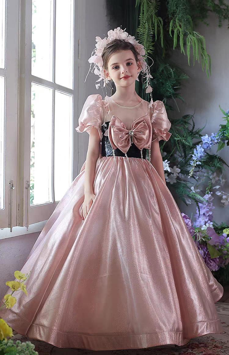 Luxury Princess Style Flower Girl Gown For Birthday Party J224 Pink / Child-3