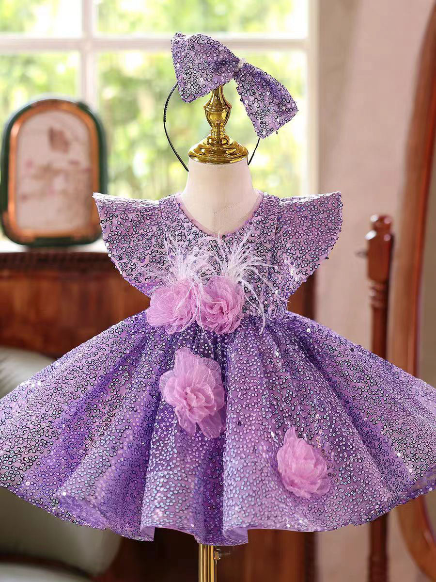 Luxury Purple Sparkle Girl Dress for Birthday and Princess Party J598 Purple / child-12 Luxury Purple Sparkle Girl Dress for Birthday and Princess Party J598 Purple / child-12
