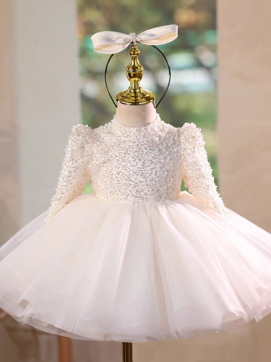 pearl birthday dress Elegant Princess Girl for Party J716 White / child-6 Embroidered Dress Size:11-12Y 973 Versace Black Dress Womens