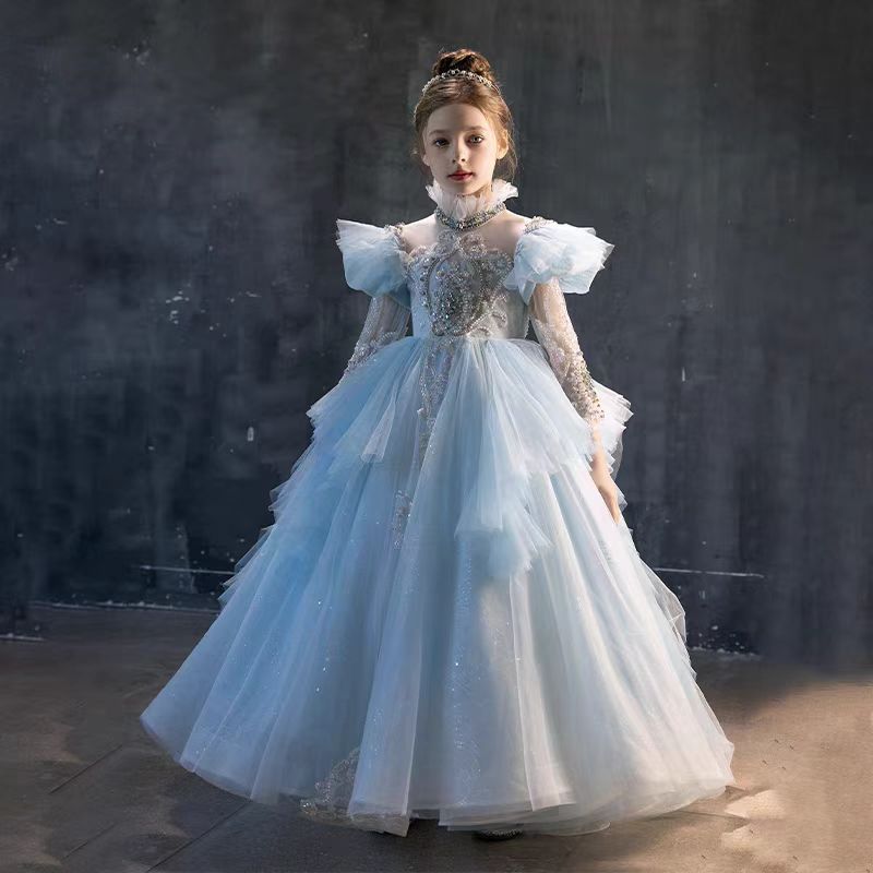Dusty blue flower girl dresses for beach weddings from DreamyVow