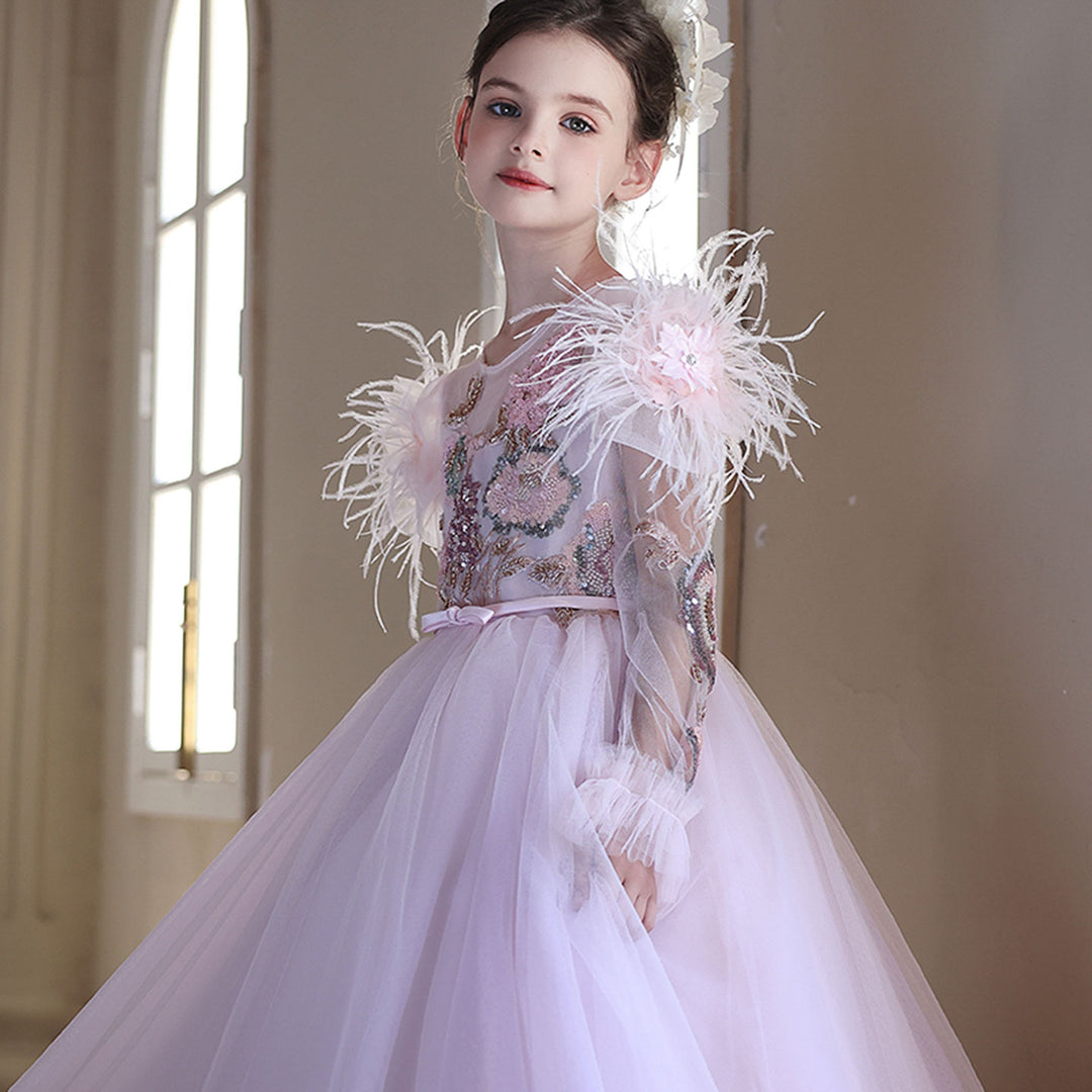 Graceful Long Sleeve Kids Princess Gown for Birthday Party J182