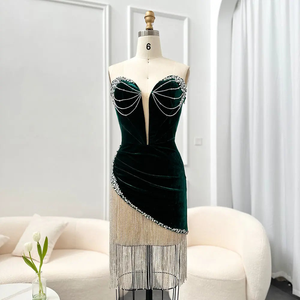 Elegant Strapless Crystal Tassel Mini Cocktail Dress RM012