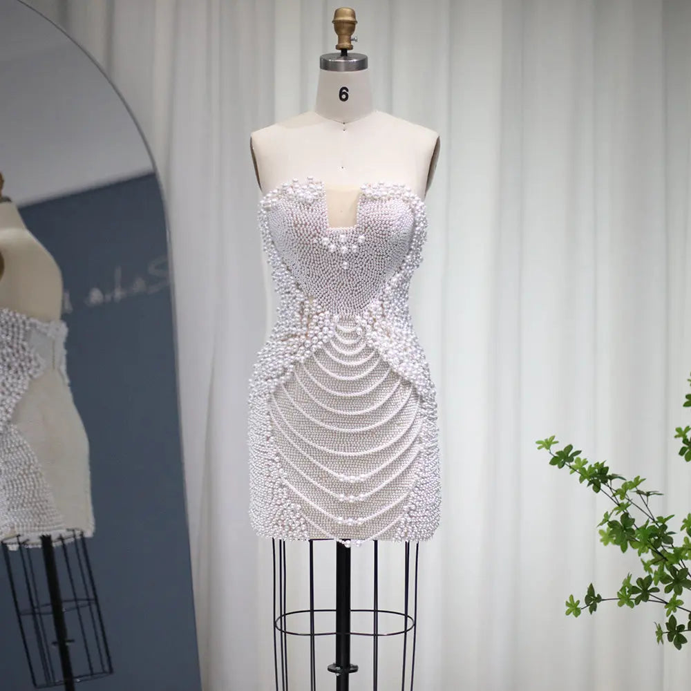 Elegant Strapless Crystal Tassel Mini Cocktail Dress RM012