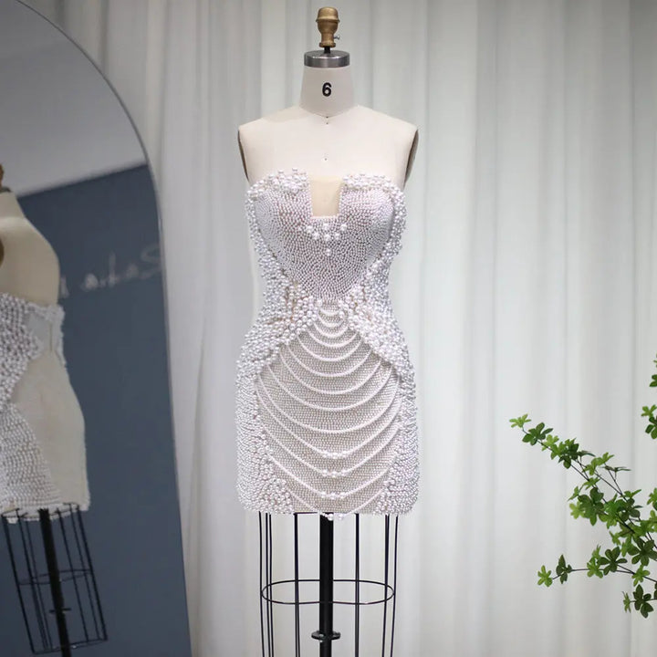 Elegant Strapless Crystal Tassel Mini Cocktail Dress RM012